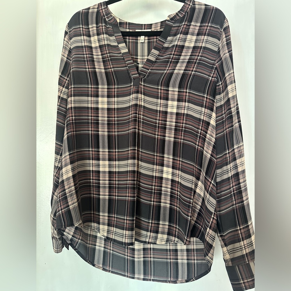 Joie Silk Womens Nepal Plaid Blouse